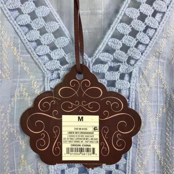 Knox Rose Dress Womens Size Medium Blue Eyelet Peasant V-Neck Short Sleeve NWT - Picture 3 of 10